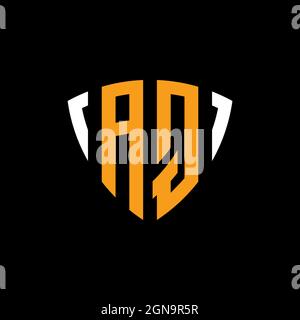 AQ logo with shield white orange shape design template isolated on black background Stock Vector