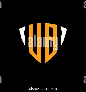 UB logo with shield white orange shape design template isolated on black background Stock Vector