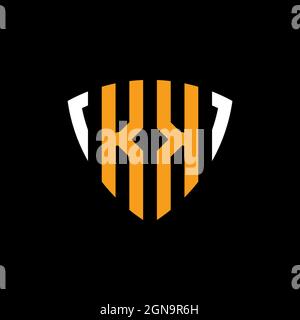 KK logo with shield white orange shape design template isolated on black background Stock Vector