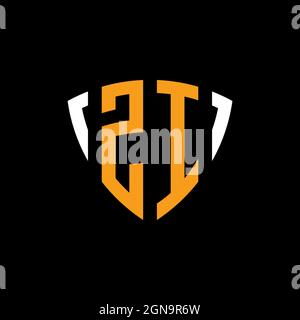 ZI logo with shield white orange shape design template isolated on black background Stock Vector