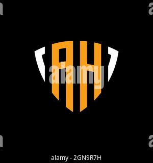 AH logo with shield white orange shape design template isolated on black background Stock Vector