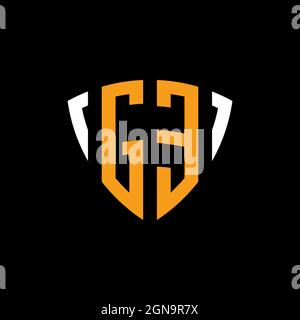 GE logo with shield white orange shape design template isolated on black background Stock Vector