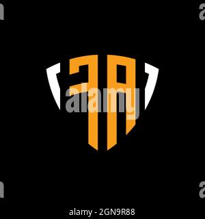 FA logo with shield white orange shape design template isolated on black background Stock Vector