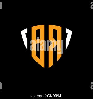 BR logo with shield white orange shape design template isolated on black background Stock Vector