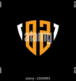 BZ logo with shield white orange shape design template isolated on black background Stock Vector