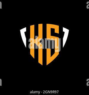 KS logo with shield white orange shape design template isolated on black background Stock Vector