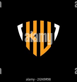 KU logo with shield white orange shape design template isolated on black background Stock Vector