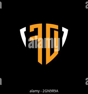 FD logo with shield white orange shape design template isolated on black background Stock Vector
