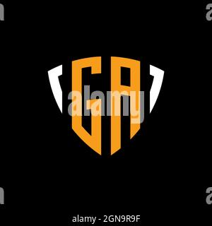 GA logo with shield white orange shape design template isolated on black background Stock Vector