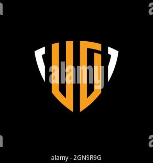 UD logo with shield white orange shape design template isolated on black background Stock Vector