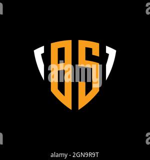BS logo with shield white orange shape design template isolated on black background Stock Vector
