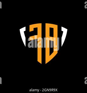FB logo with shield white orange shape design template isolated on black background Stock Vector