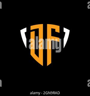 DF logo with shield white orange shape design template isolated on black background Stock Vector