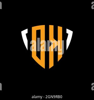 OK logo with shield white orange shape design template isolated on black background Stock Vector
