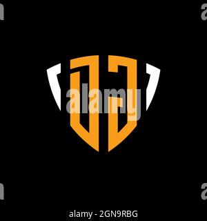 DG logo with shield white orange shape design template isolated on black background Stock Vector