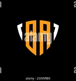 BA logo with shield white orange shape design template isolated on black background Stock Vector