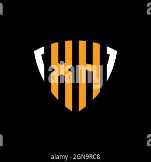 XH logo with shield white orange shape design template isolated on black background Stock Vector
