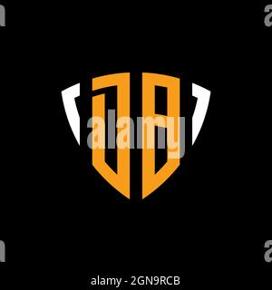 DB logo with shield white orange shape design template isolated on black background Stock Vector