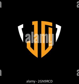 JD logo with shield white orange shape design template isolated on black background Stock Vector