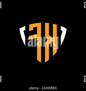 FK logo with shield white orange shape design template isolated on black background Stock Vector