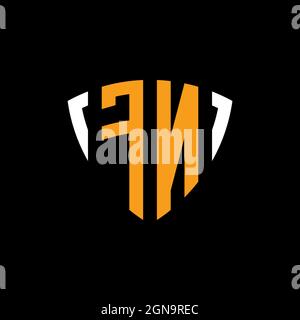 FN logo with shield white orange shape design template isolated on black background Stock Vector