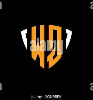 WQ logo with shield white orange shape design template isolated on black background Stock Vector