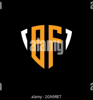 BF logo with shield white orange shape design template isolated on black background Stock Vector