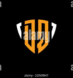DQ logo with shield white orange shape design template isolated on black background Stock Vector