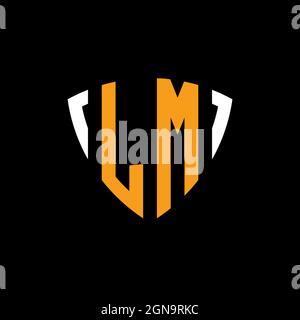 LM logo with shield white orange shape design template isolated on black background Stock Vector