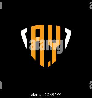 AY logo with shield white orange shape design template isolated on black background Stock Vector