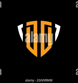 DD logo with shield white orange shape design template isolated on black background Stock Vector