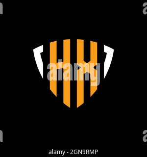 HX logo with shield white orange shape design template isolated on black background Stock Vector