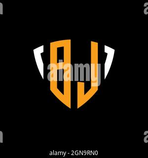 BL logo with shield white orange shape design template isolated on black background Stock Vector
