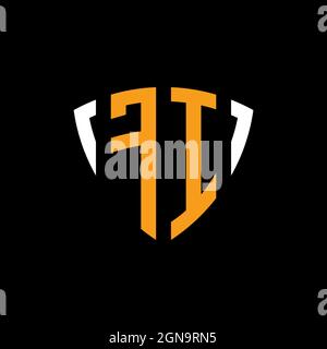 FI logo with shield white orange shape design template isolated on black background Stock Vector