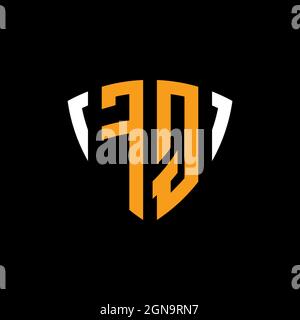 FQ logo with shield white orange shape design template isolated on black background Stock Vector
