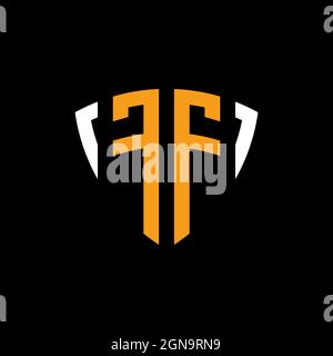 FF logo with shield white orange shape design template isolated on black background Stock Vector