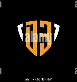 DE logo with shield white orange shape design template isolated on black background Stock Vector
