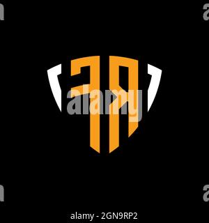 FR logo with shield white orange shape design template isolated on black background Stock Vector