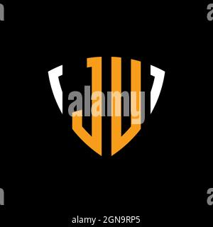 JU logo with shield white orange shape design template isolated on black background Stock Vector