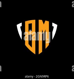 BM logo with shield white orange shape design template isolated on black background Stock Vector