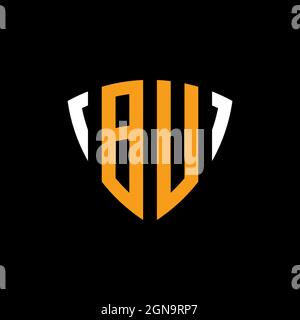 BU logo with shield white orange shape design template isolated on black background Stock Vector