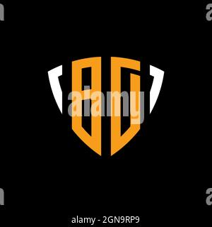 BD logo with shield white orange shape design template isolated on black background Stock Vector