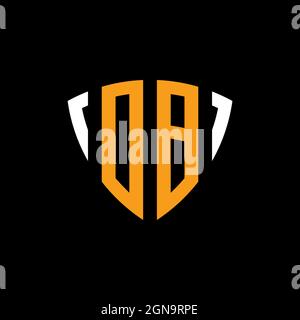 OB logo with shield white orange shape design template isolated on black background Stock Vector