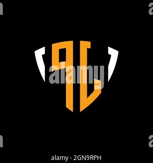 PJ logo with shield white orange shape design template isolated on black backgroundPJ logo monogram design template Stock Vector