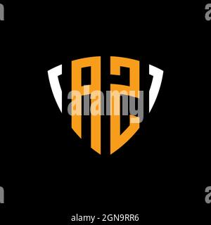 AZ logo with shield white orange shape design template isolated on black background Stock Vector