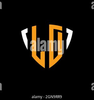 LD logo with shield white orange shape design template isolated on black background Stock Vector