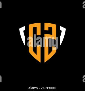 CZ logo with shield white orange shape design template isolated on black background Stock Vector
