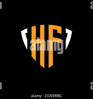 HF logo with shield white orange shape design template isolated on black background Stock Vector