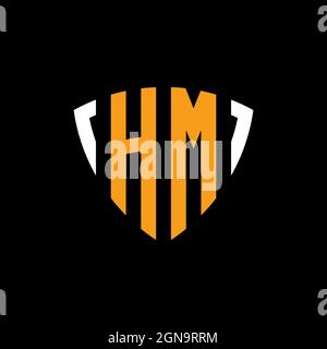 HM logo with shield white orange shape design template isolated on black background Stock Vector