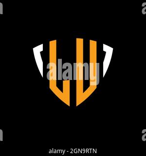 LU logo with shield white orange shape design template isolated on black background Stock Vector